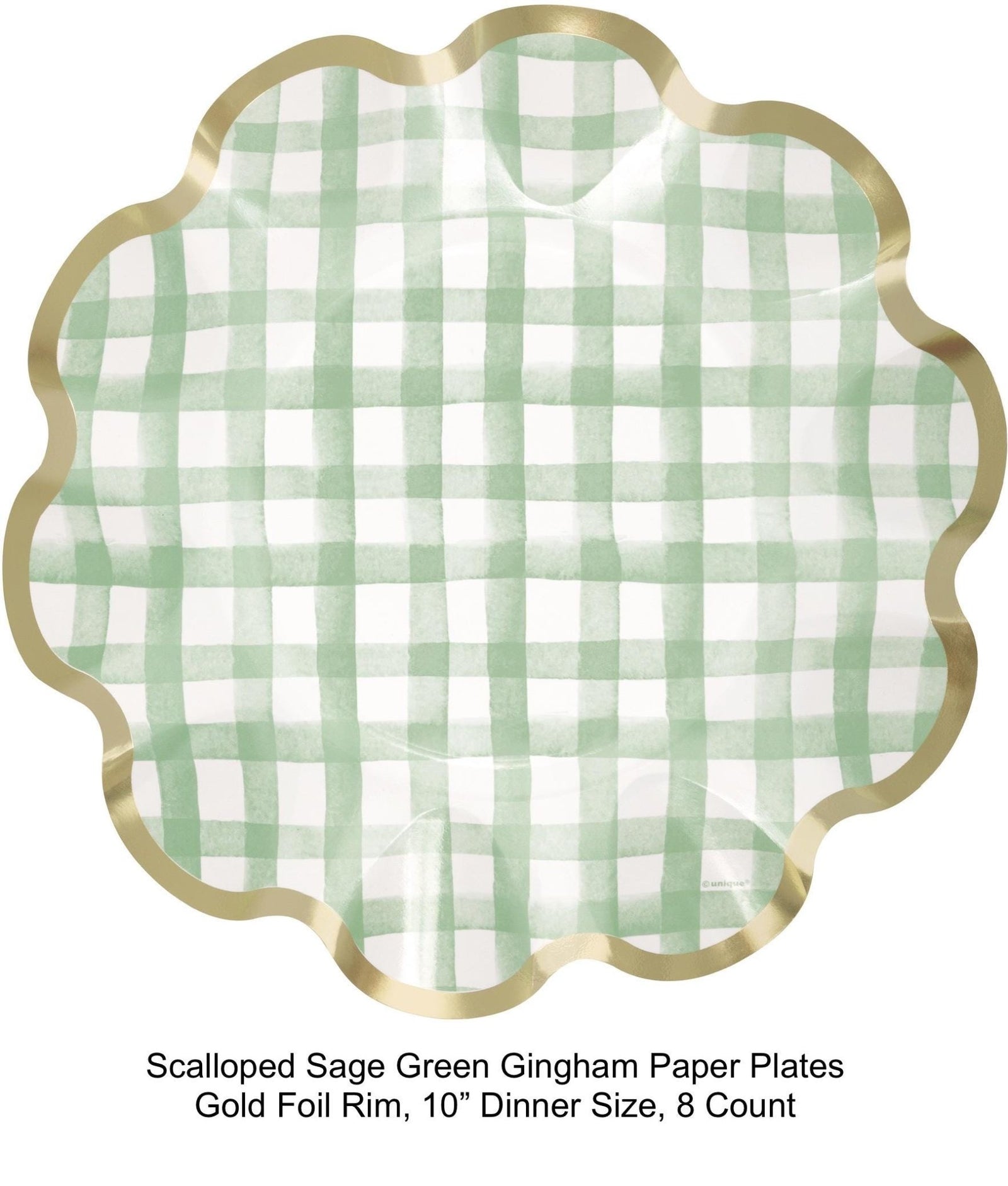 10" Mint Green Gingham Paper Plates 8ct - Stesha Party