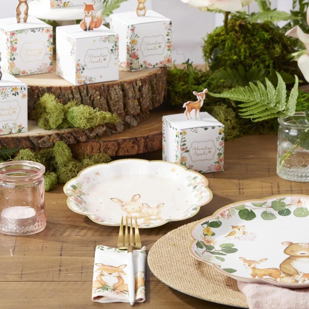 7" Pink Woodland Bunny Plates 16ct - Stesha Party