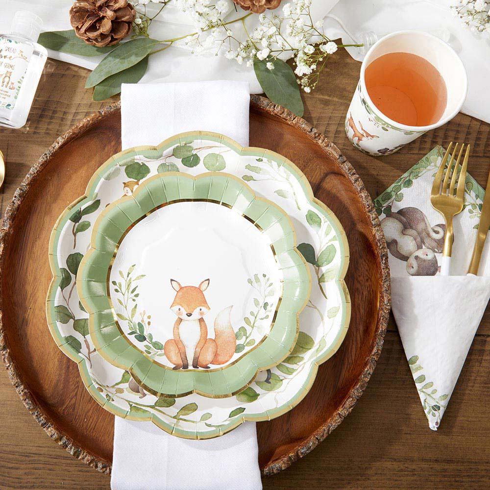 7" Woodland Fox Baby Shower Plates 16ct - Stesha Party