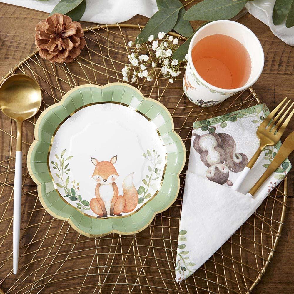 7" Woodland Fox Baby Shower Plates 16ct - Stesha Party