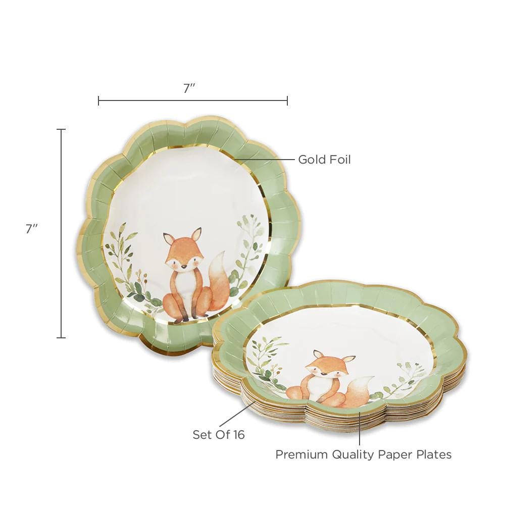 7" Woodland Fox Baby Shower Plates 16ct - Stesha Party