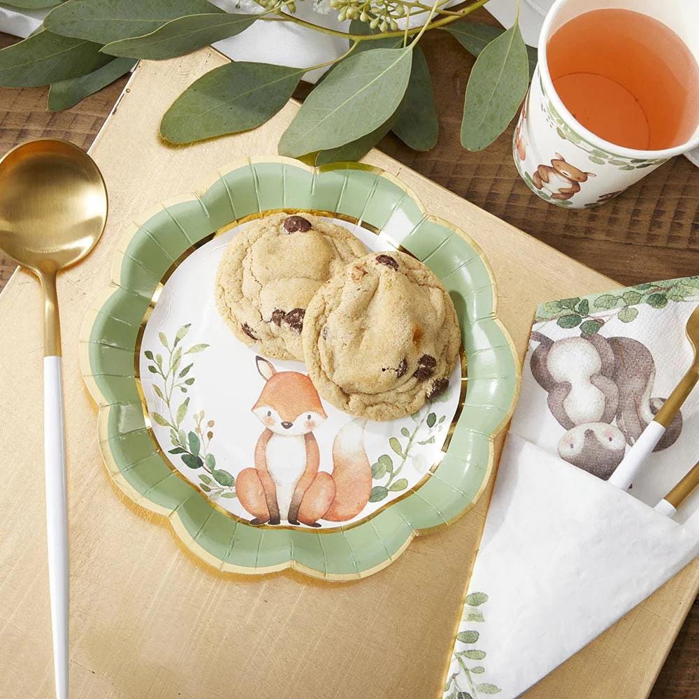 7" Woodland Fox Baby Shower Plates 16ct - Stesha Party