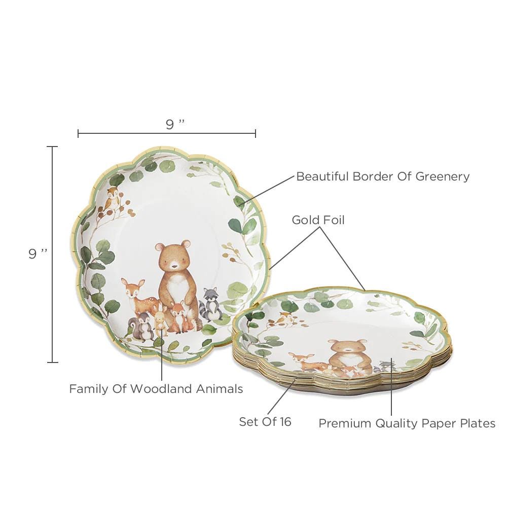 9" Woodland Baby Shower Plates 16ct. - Stesha Party