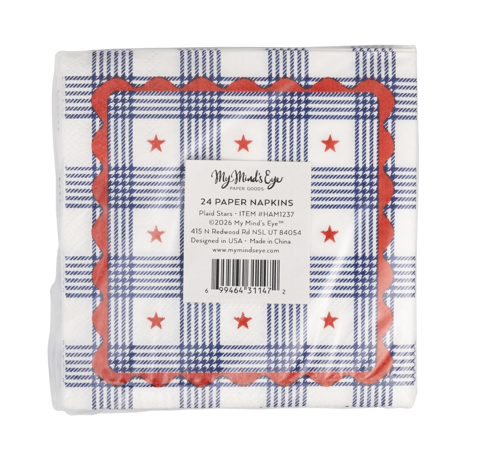 Americana Plaid Star Napkins 24ct - Stesha Party