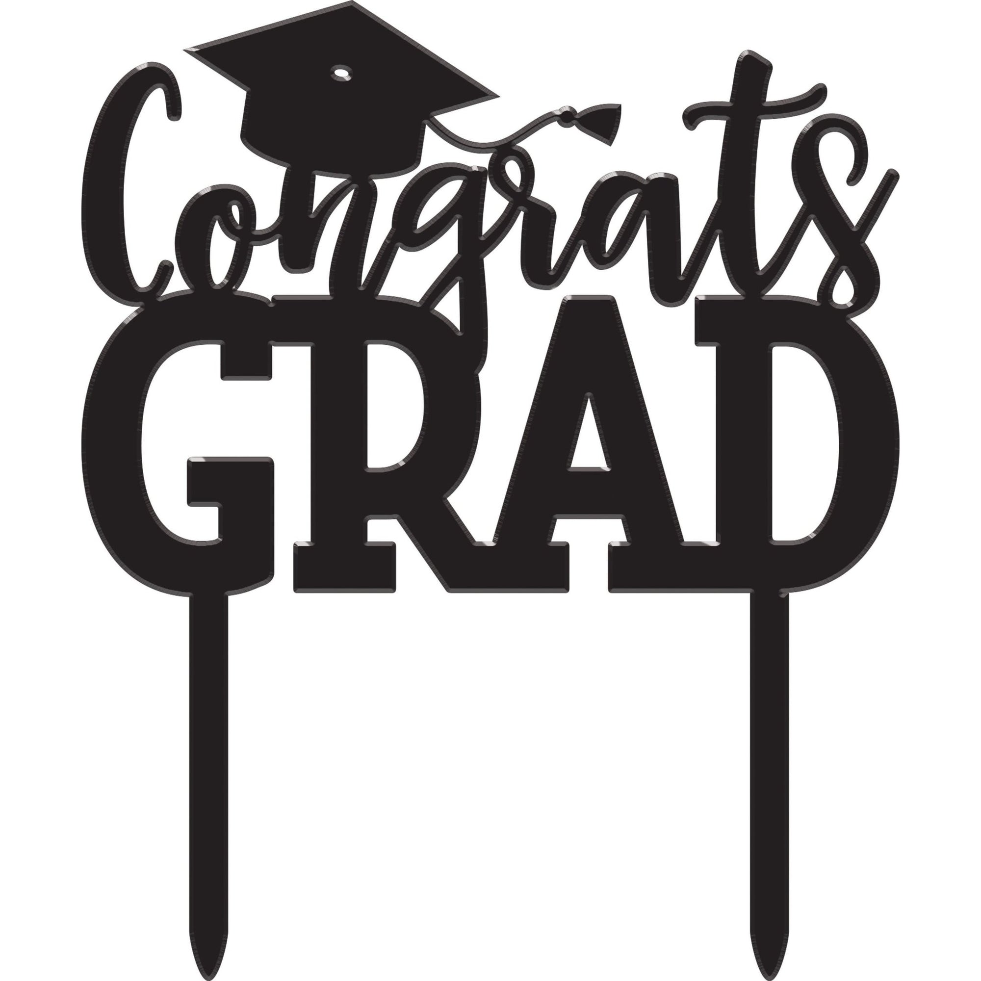 Black "Congrats Grad" Graduation Cake Topper - Stesha Party