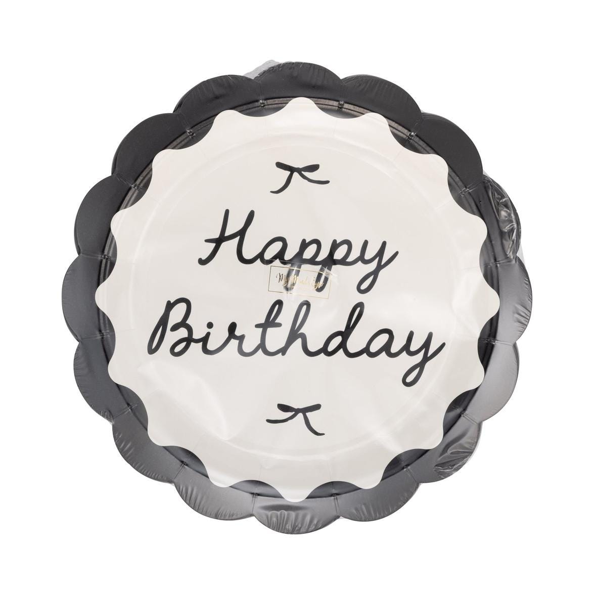Black & Cream Happy Birthday Plates 8ct - Stesha Party