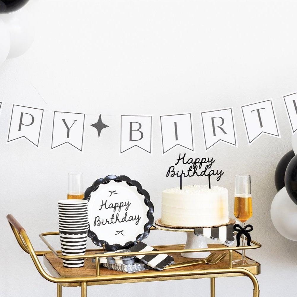 Black & Cream Happy Birthday Plates 8ct - Stesha Party
