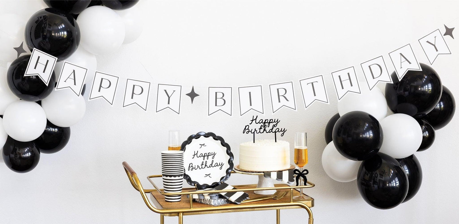 Black & Cream Happy Birthday Plates 8ct - Stesha Party