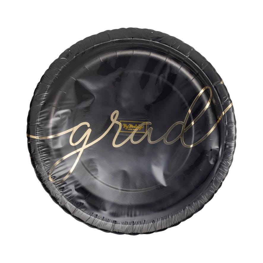 Black & Gold Grad Paper Dinner Plates 8ct - Stesha Party