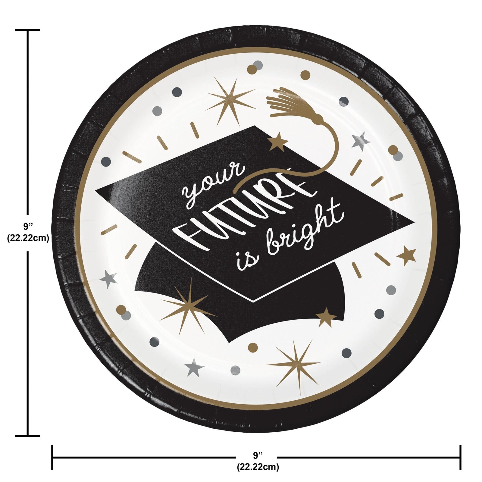 Black & Gold Graduation Cap Plates - Stesha Party