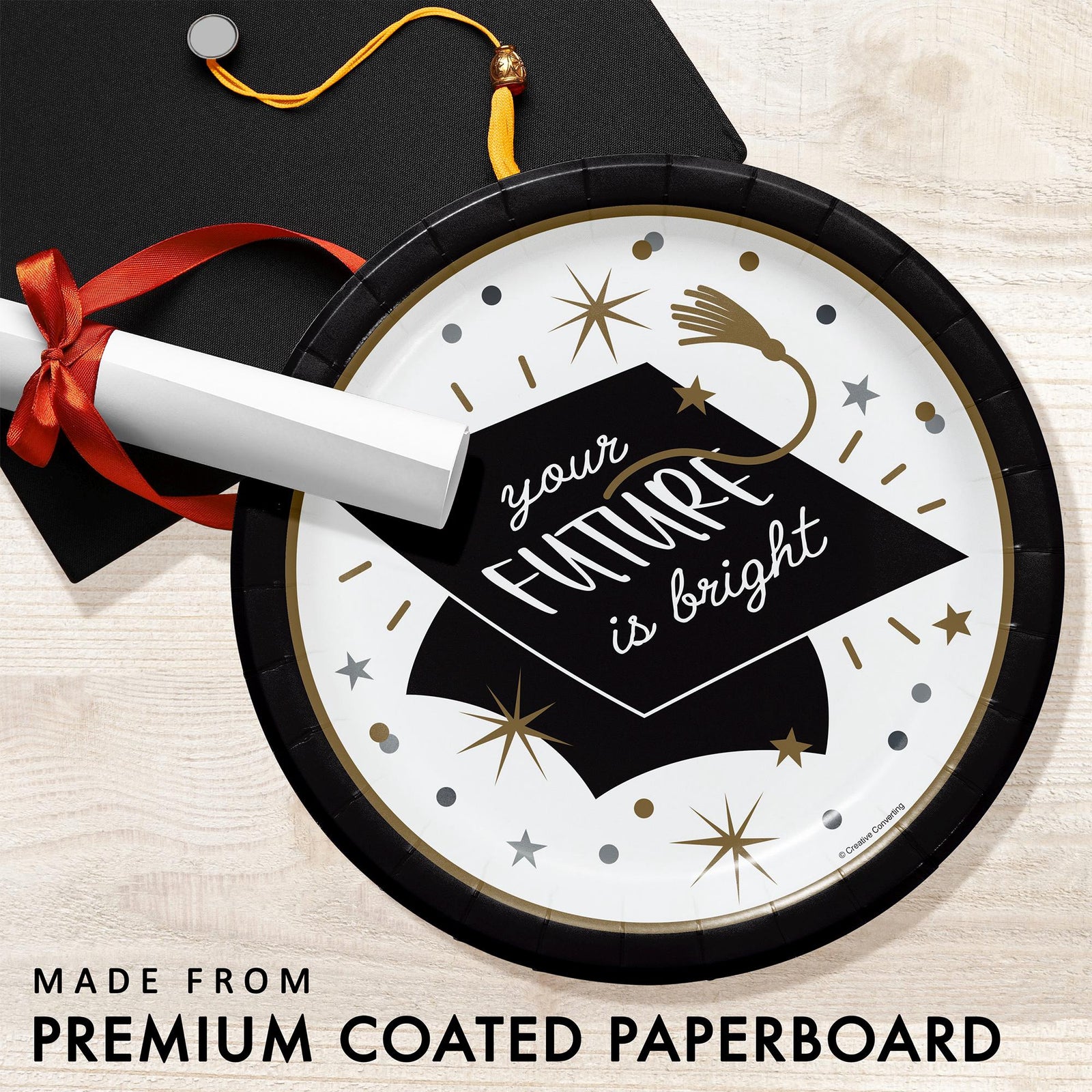 Black & Gold Graduation Cap Plates - Stesha Party