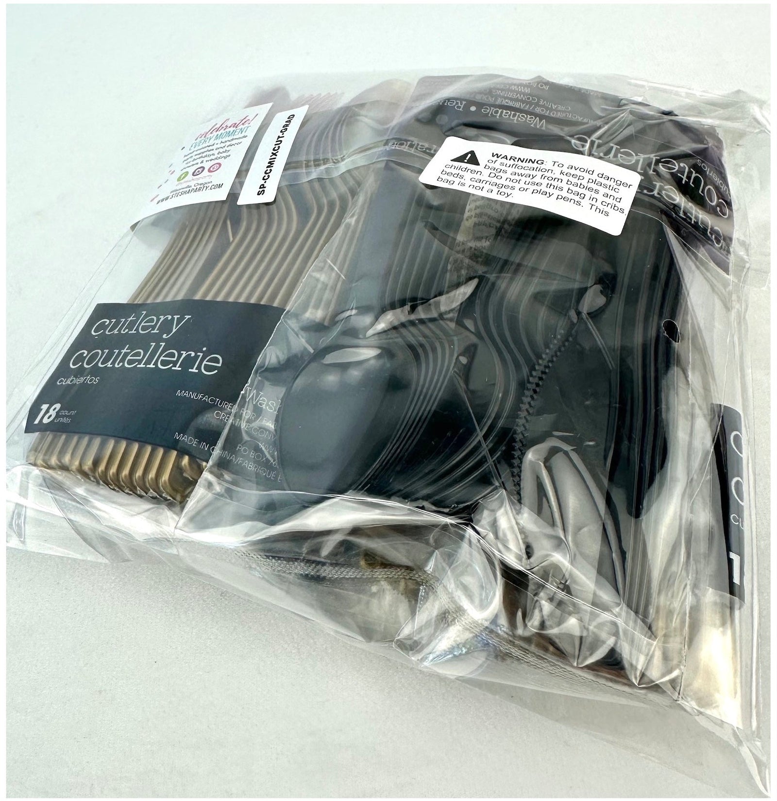 Black & Gold Plastic Cutlery 24 Guests - Stesha Party