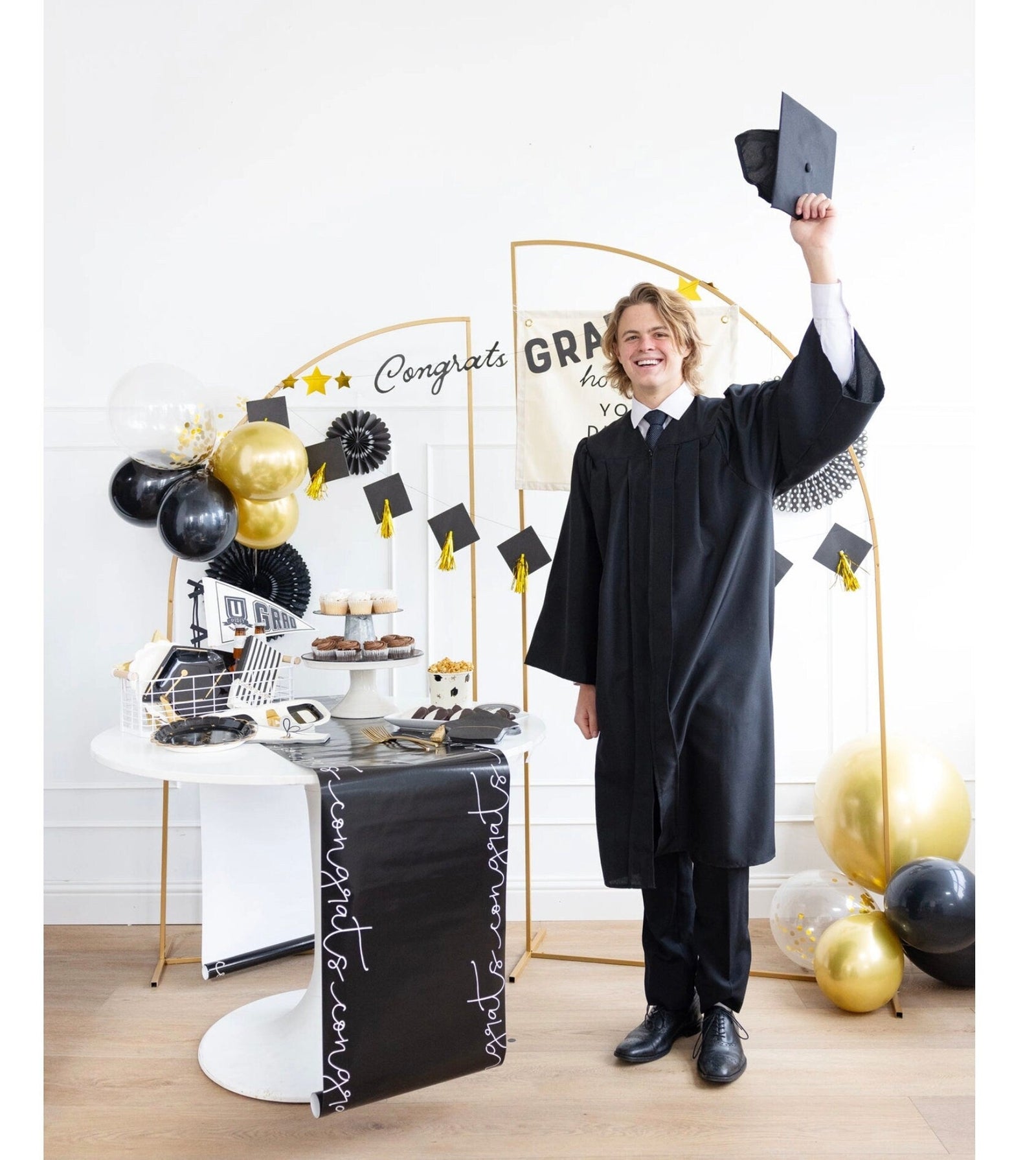 Black & White Congrats Paper Table Runner - Stesha Party