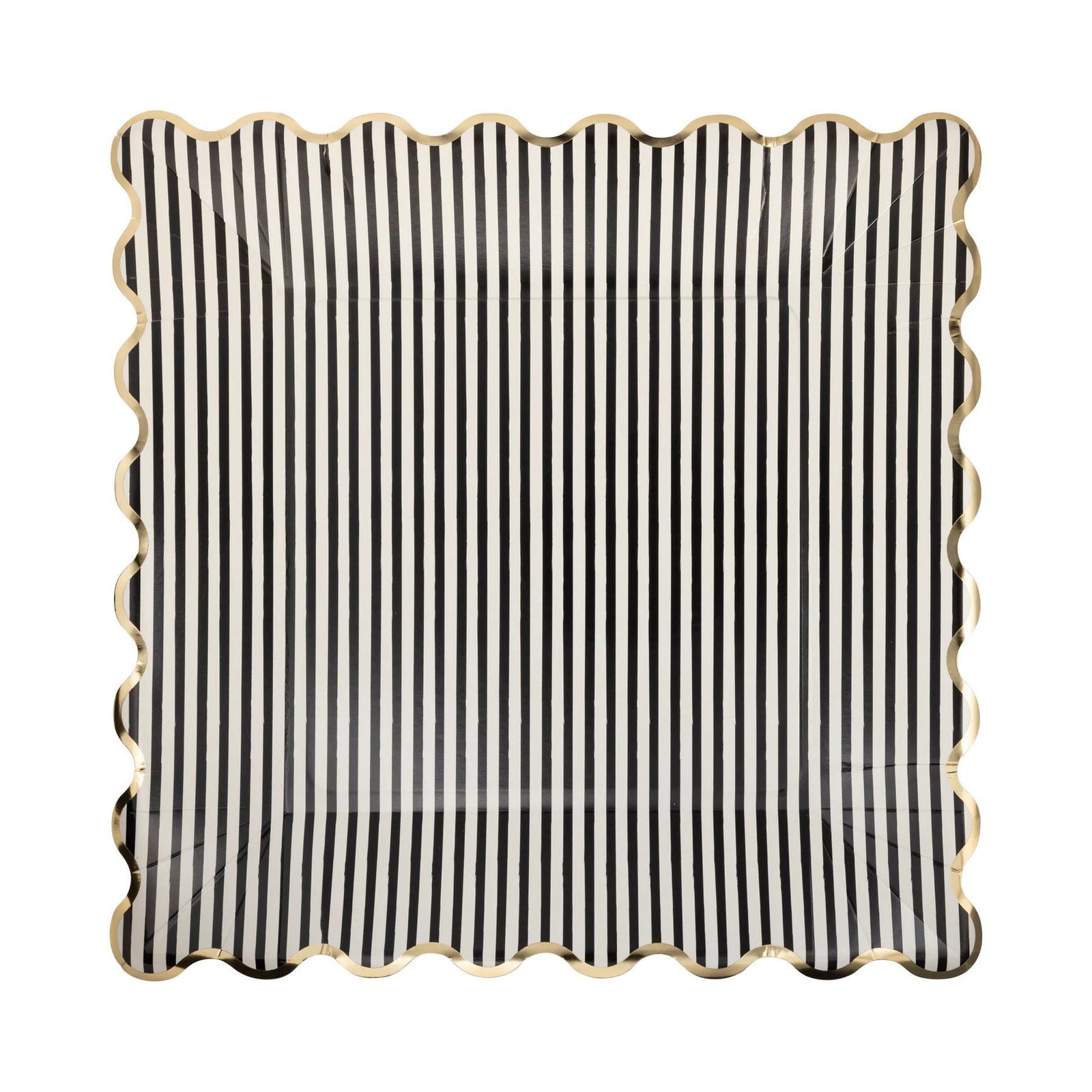 Black, White & Gold Striped Plates 8ct - Stesha Party
