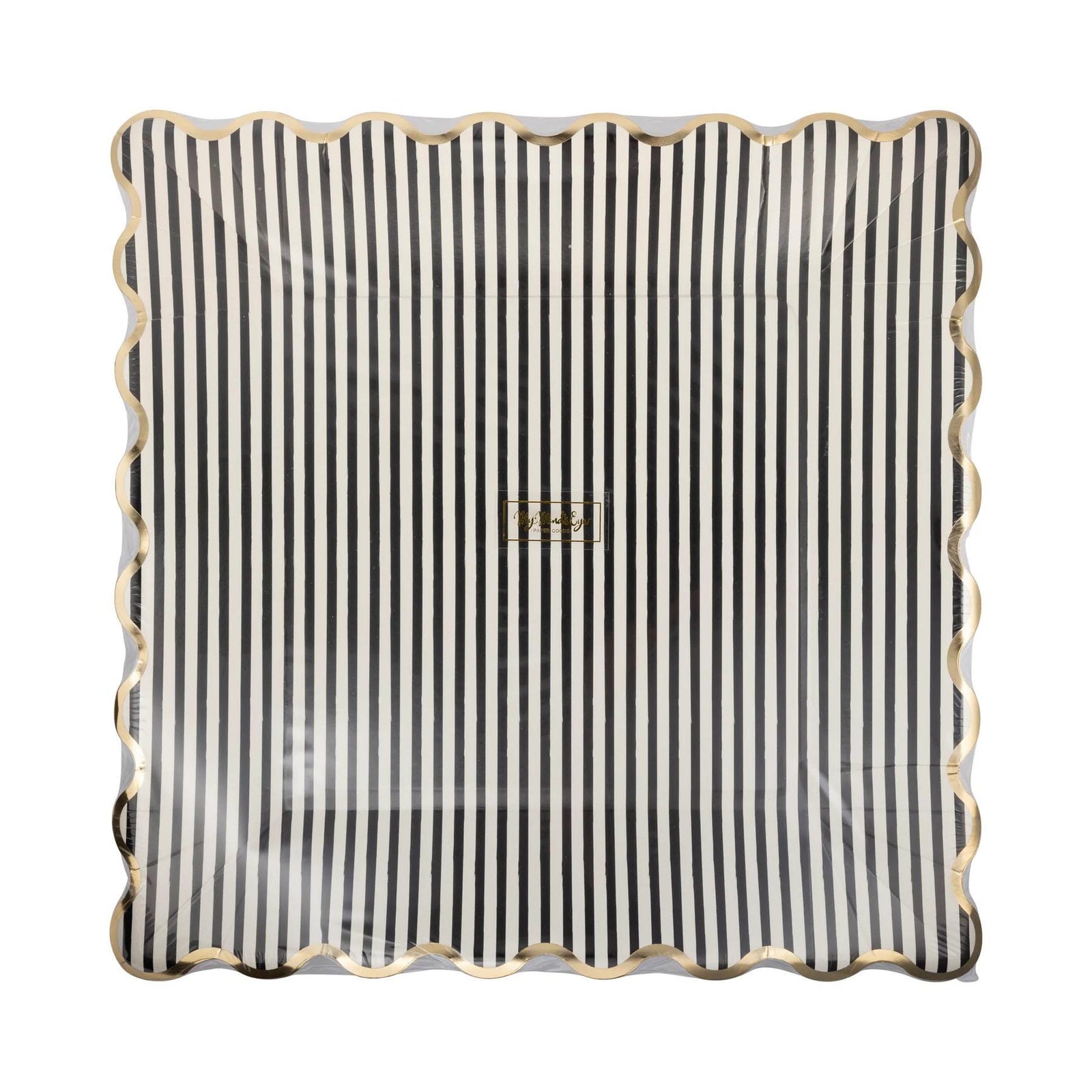 Black, White & Gold Striped Plates 8ct - Stesha Party