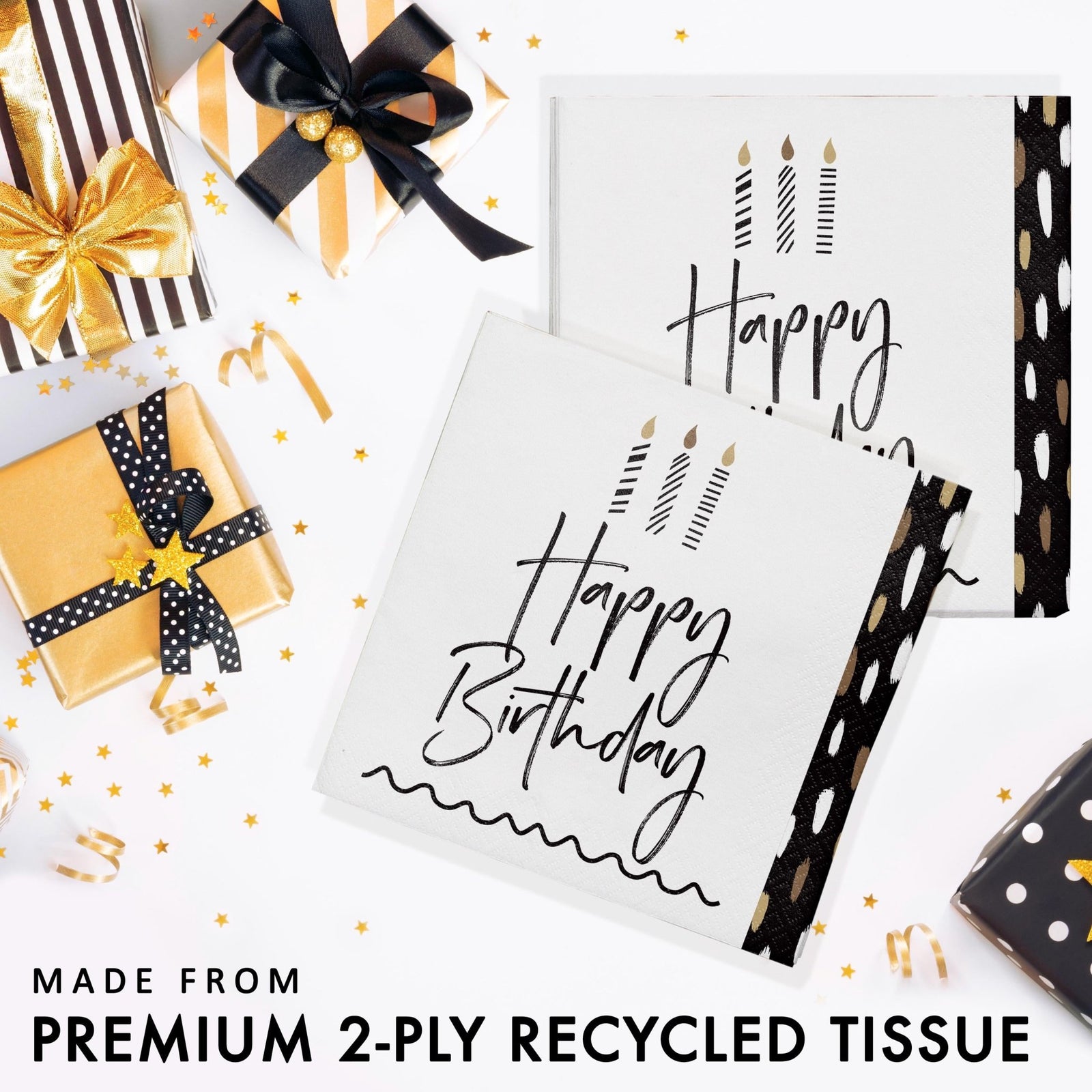 Black & White Happy Luncheon Birthday Napkins - Stesha Party