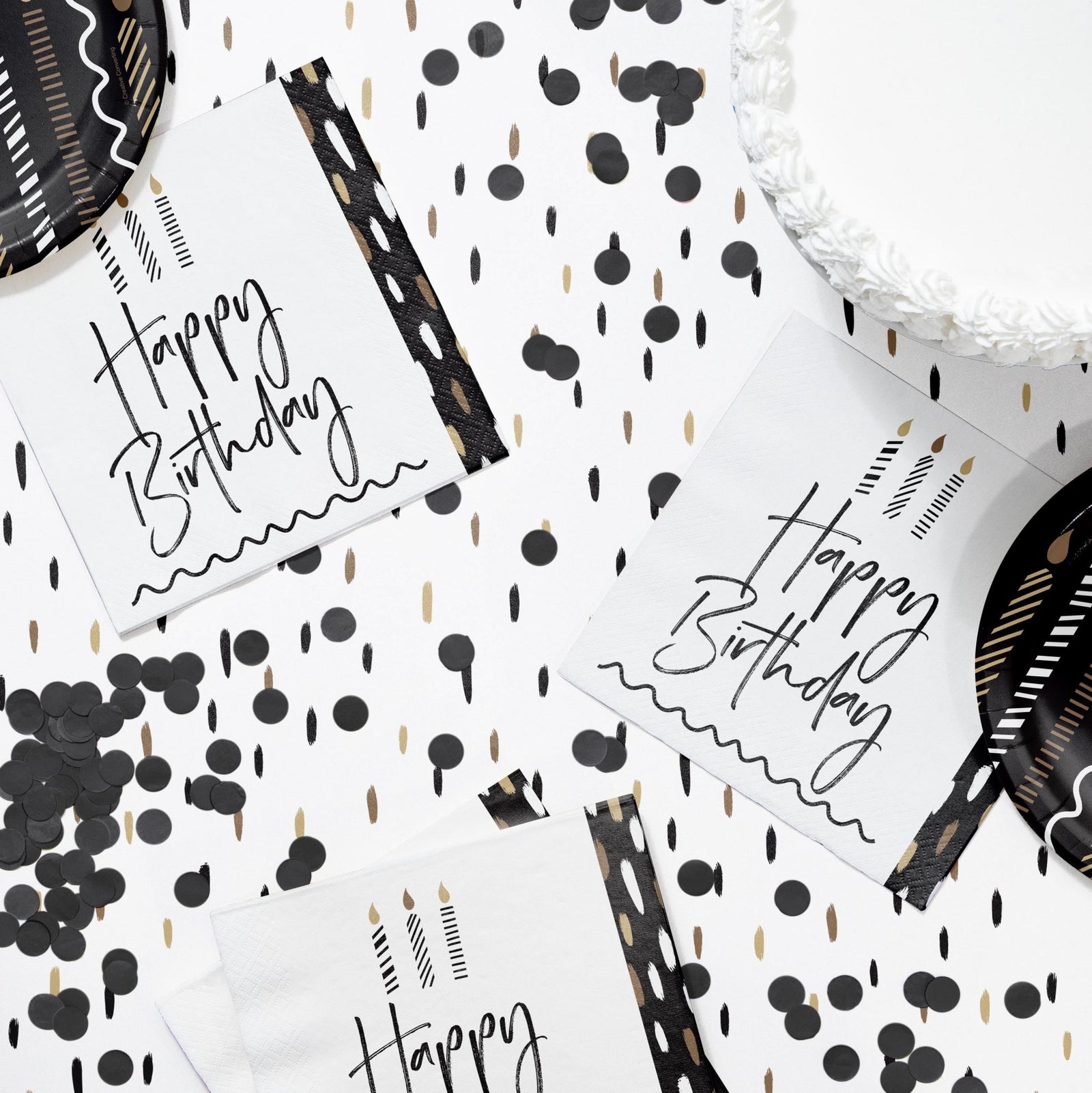 Black & White Happy Luncheon Birthday Napkins - Stesha Party