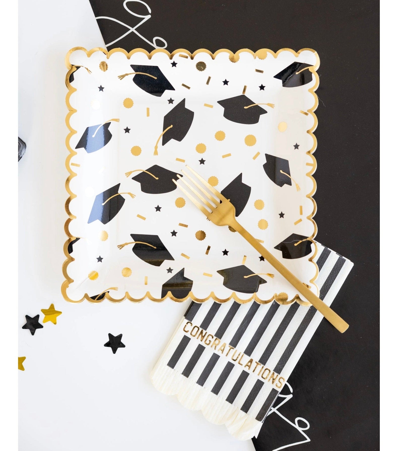 Black & White Striped Congratulations Guest Towel Napkins - Stesha Party