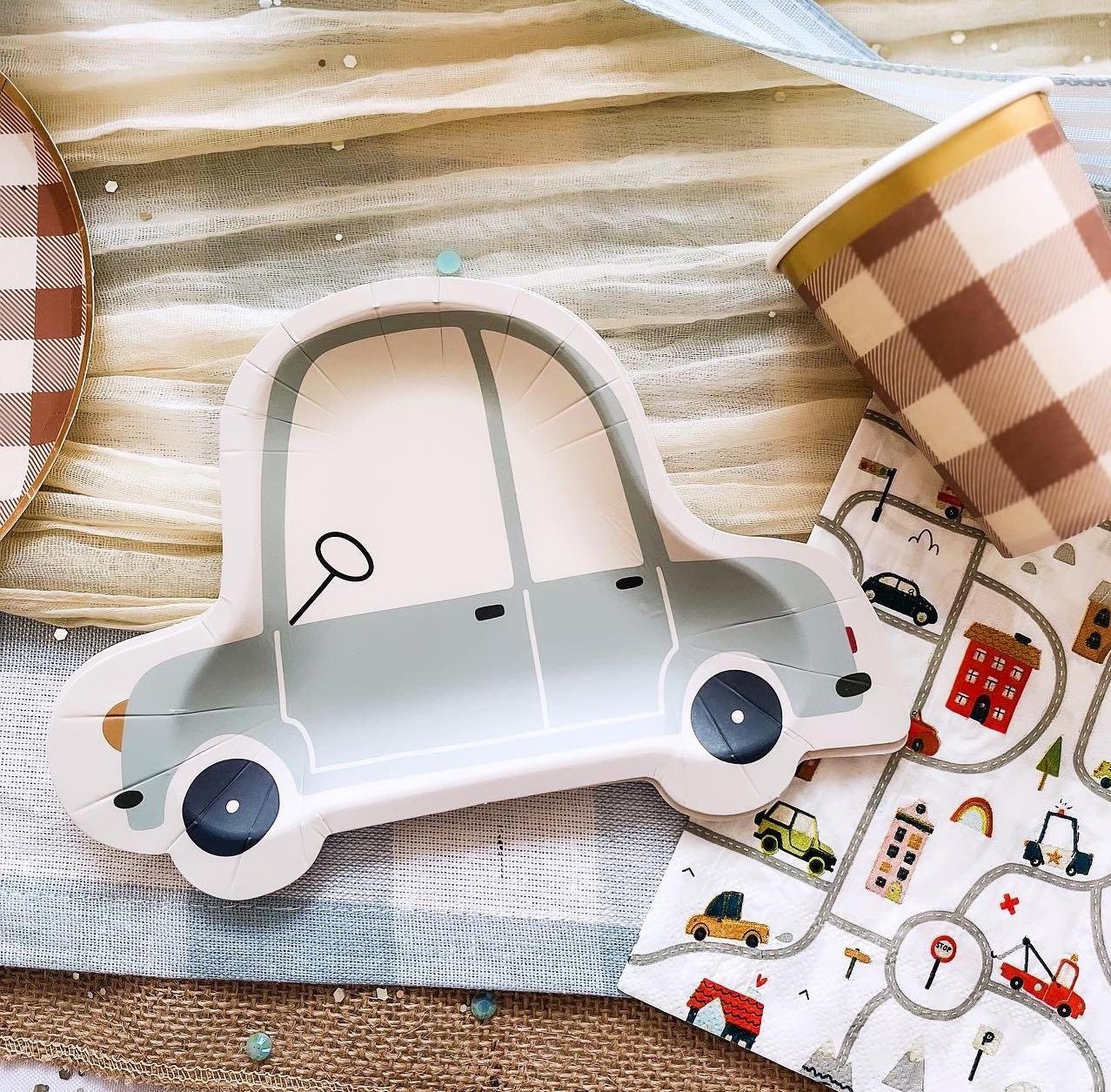 Blue Car Party Plates - Stesha Party