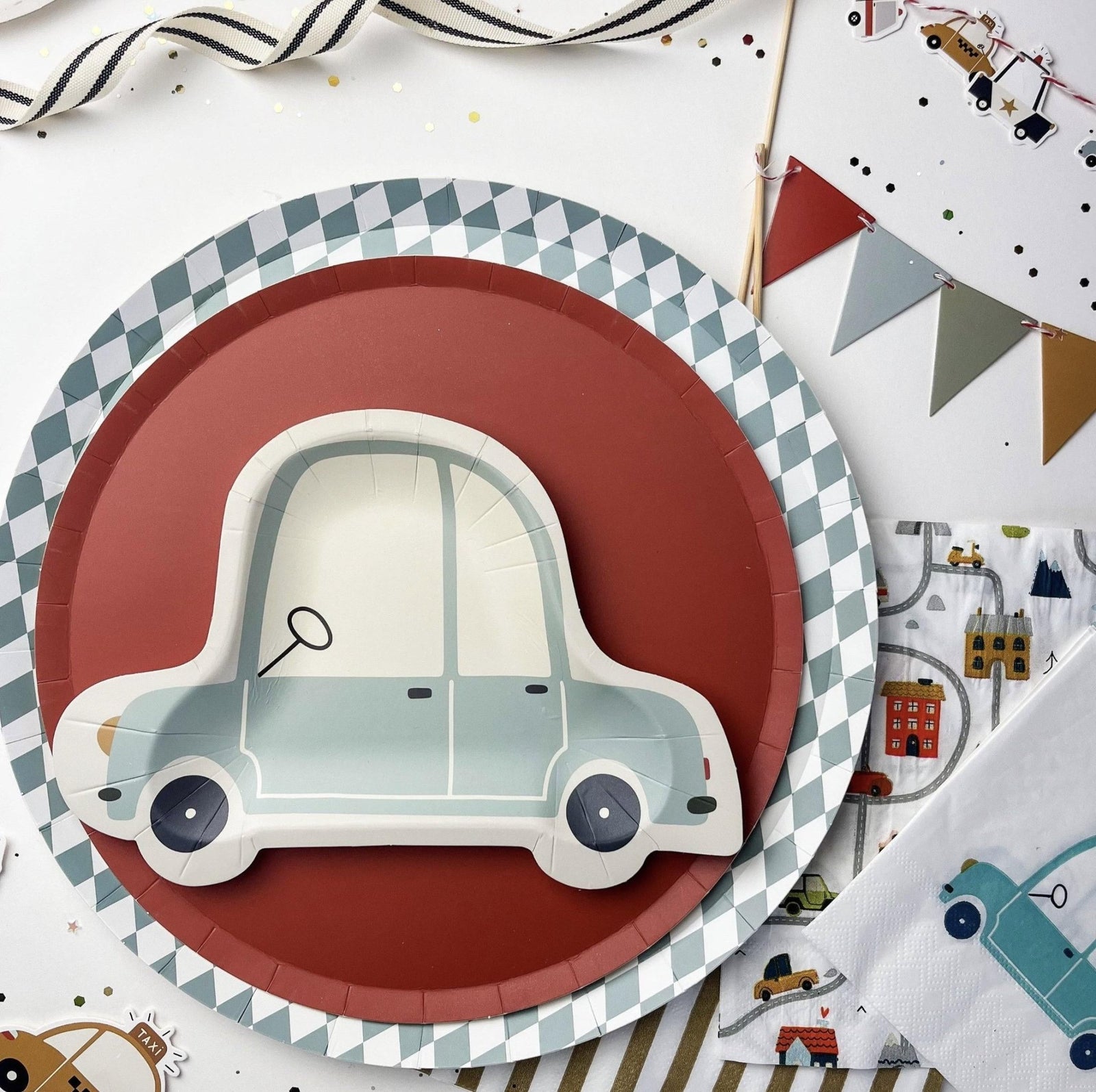 Blue Car Party Plates - Stesha Party