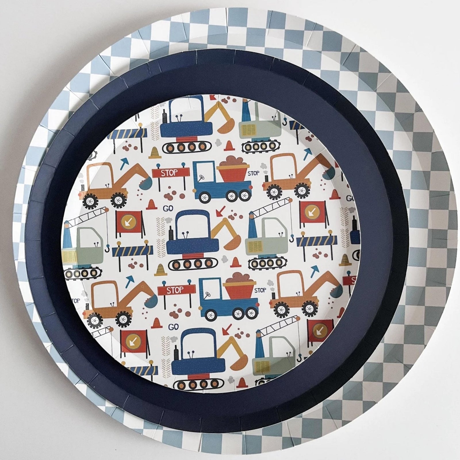 Blue Checkered Paper Plates 8ct - Stesha Party