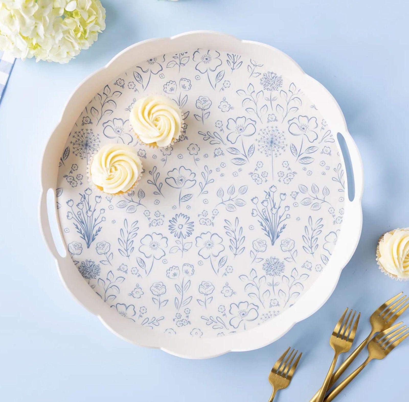 Blue Floral Bamboo Melamine Serving Tray - Stesha Party