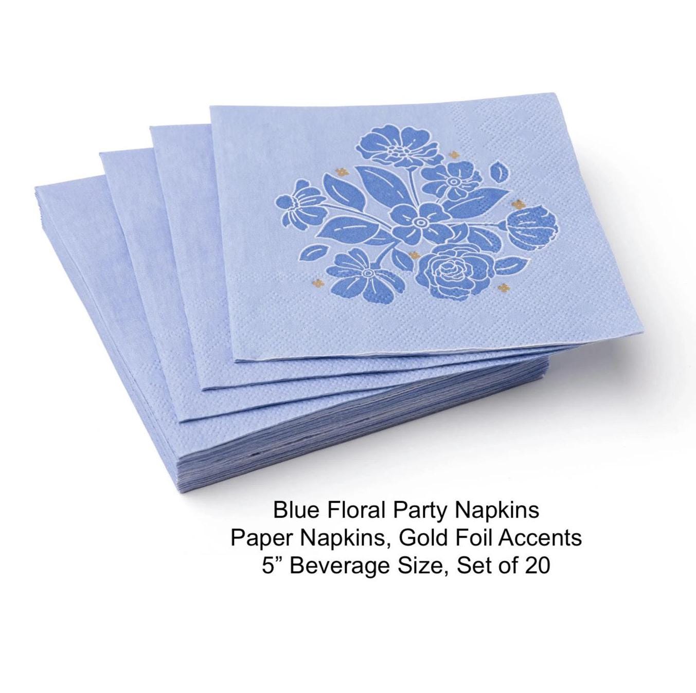 Blue Floral Cocktail Napkins 20ct - Stesha Party
