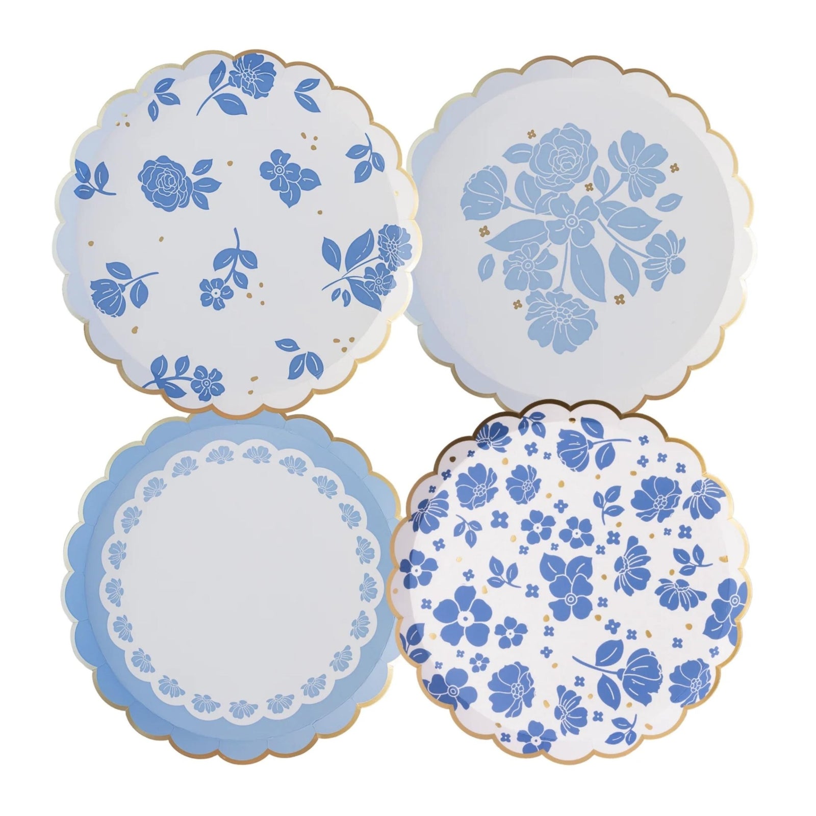 Blue Floral Dessert Plates 8ct - Stesha Party