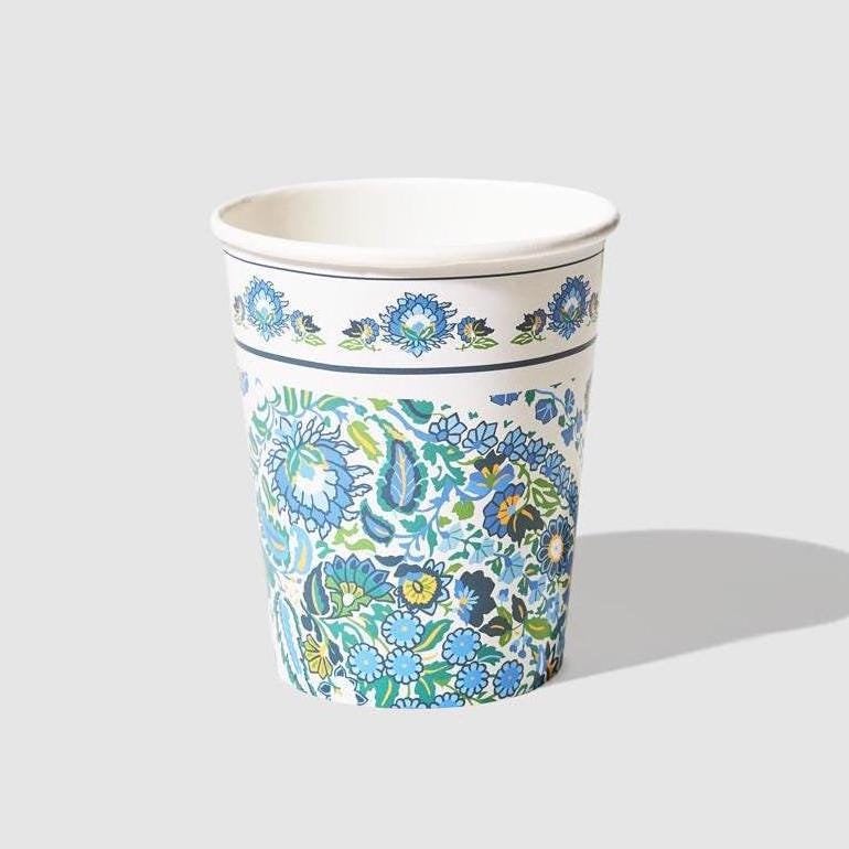 Blue Floral Paisley Paper Cups 10ct - Stesha Party