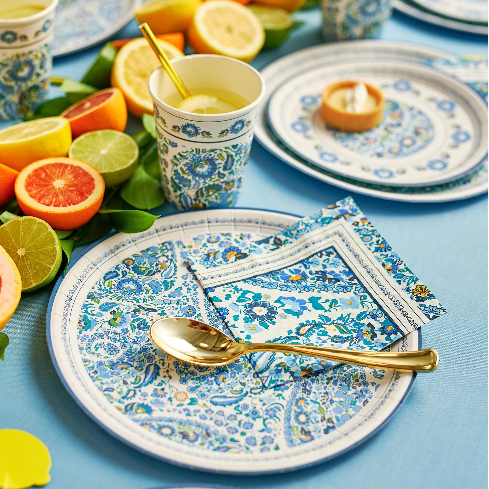 Blue Floral Paisley Paper Cups 10ct - Stesha Party