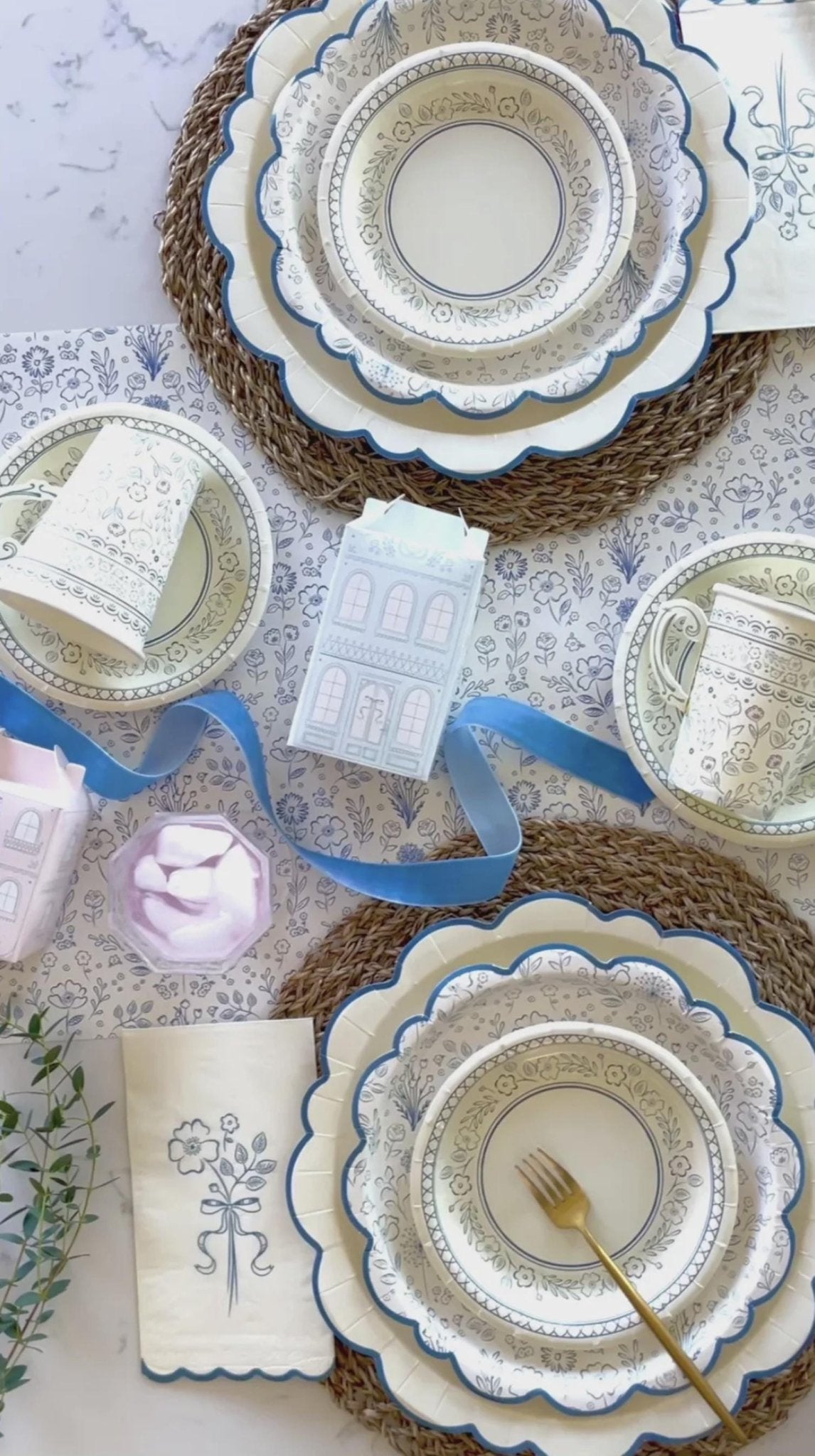 Blue Floral Party Napkins - Stesha Party