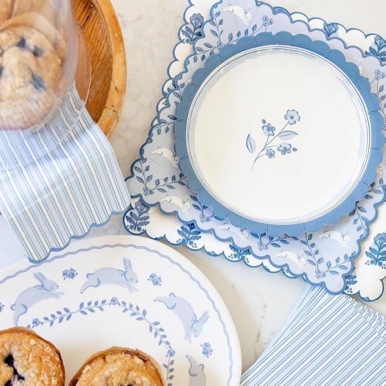 Blue Floral Plates 8ct - Stesha Party