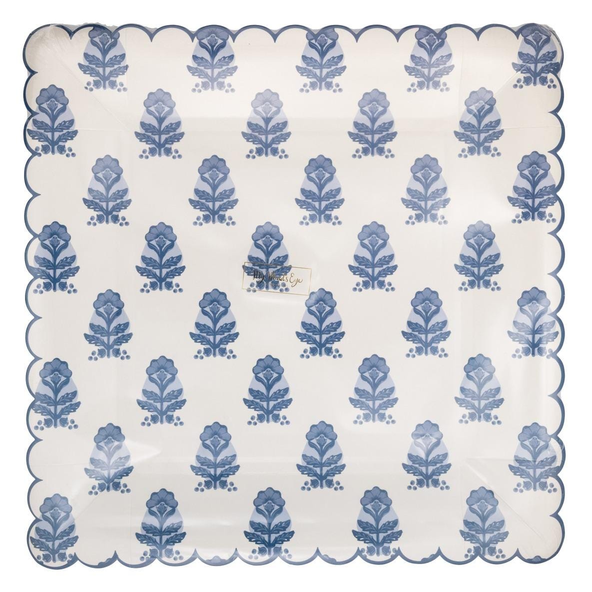 Blue Floral Square Plates 8ct - Stesha Party