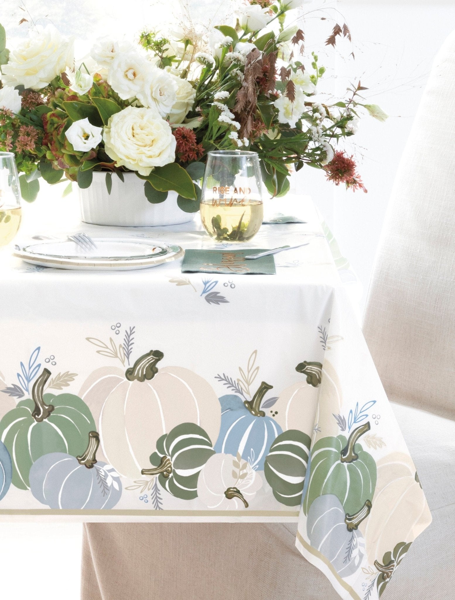 Blue & Green Pumpkin Tablecloth - Stesha Party