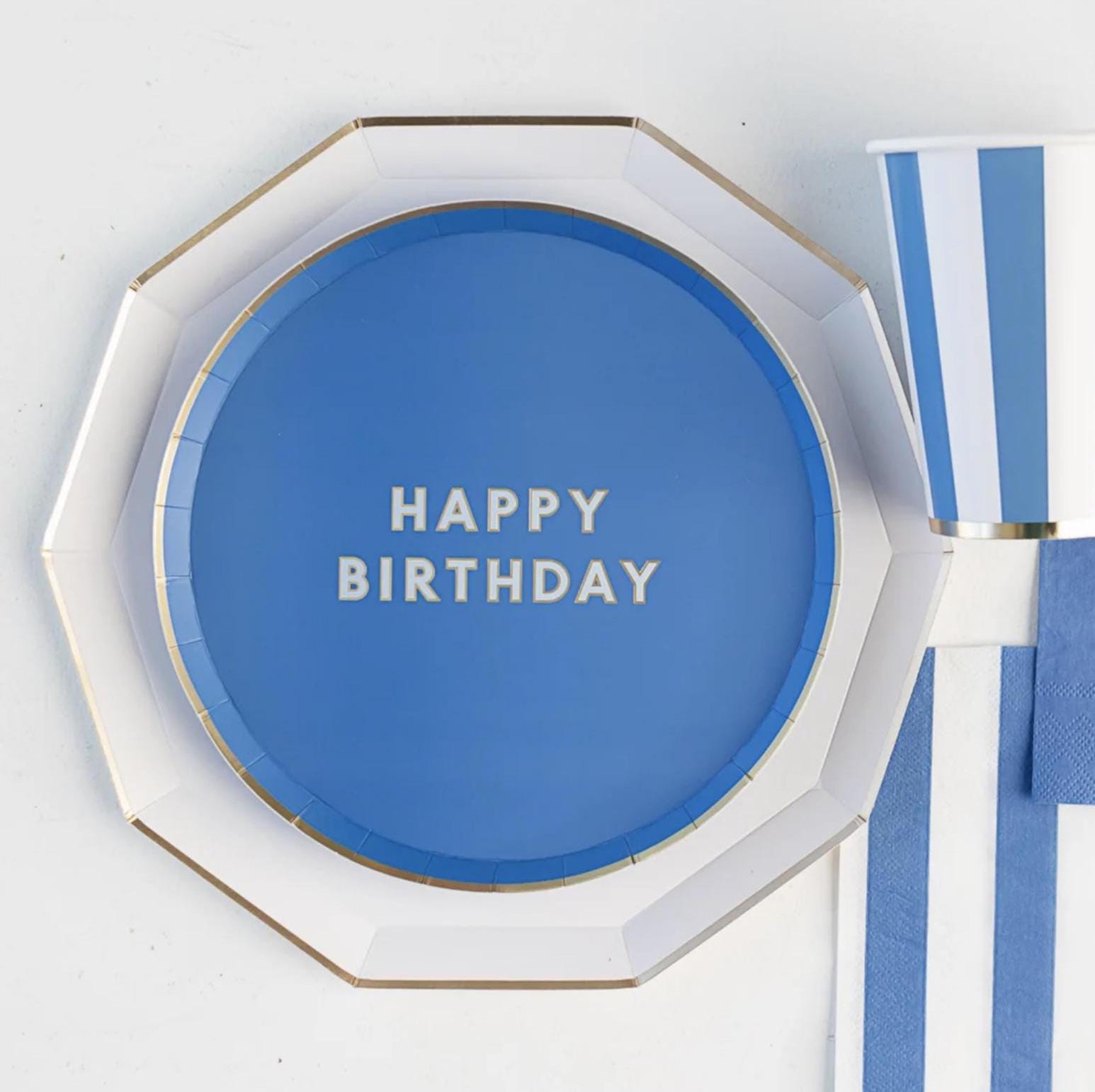 Blue Happy Birthday Dessert Plates 8ct - Stesha Party