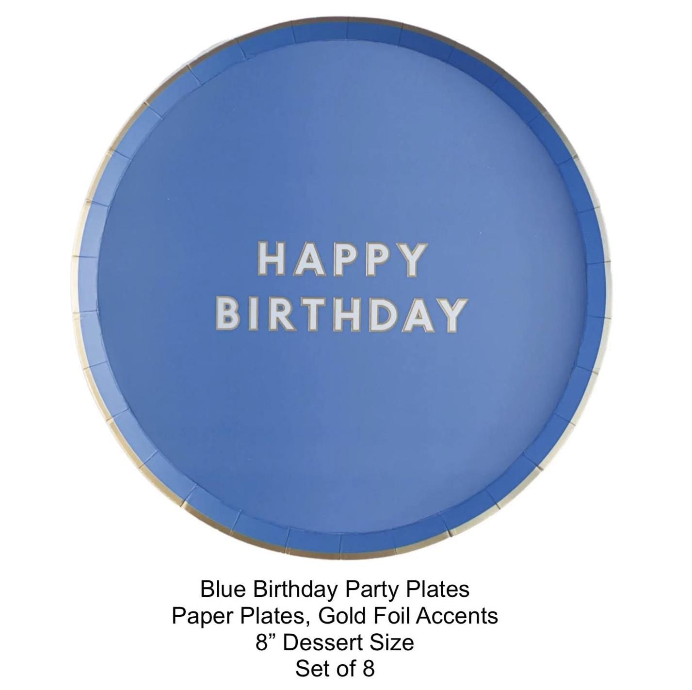 Blue Happy Birthday Dessert Plates 8ct - Stesha Party