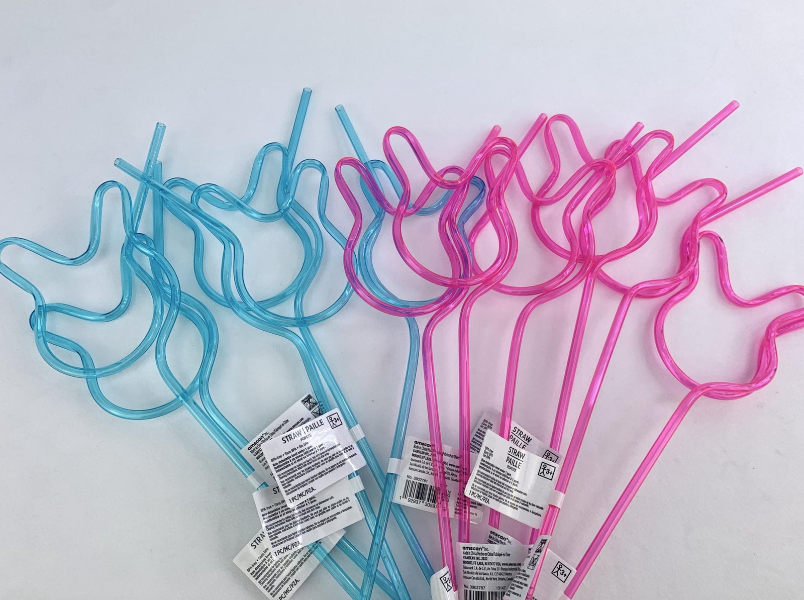 Blue & Pink Plastic Bunny Straws 12ct - Stesha Party