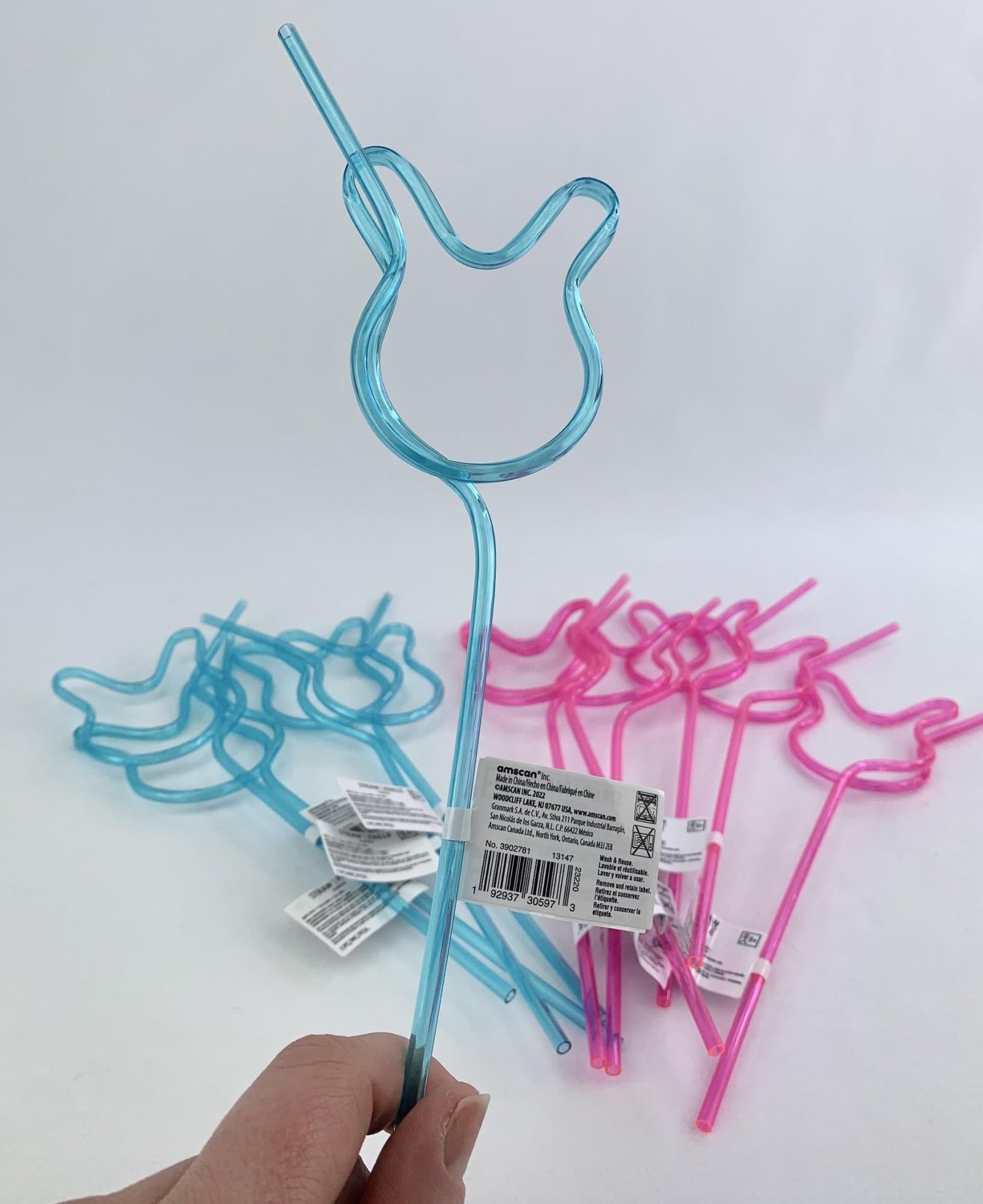 Blue & Pink Plastic Bunny Straws 12ct - Stesha Party