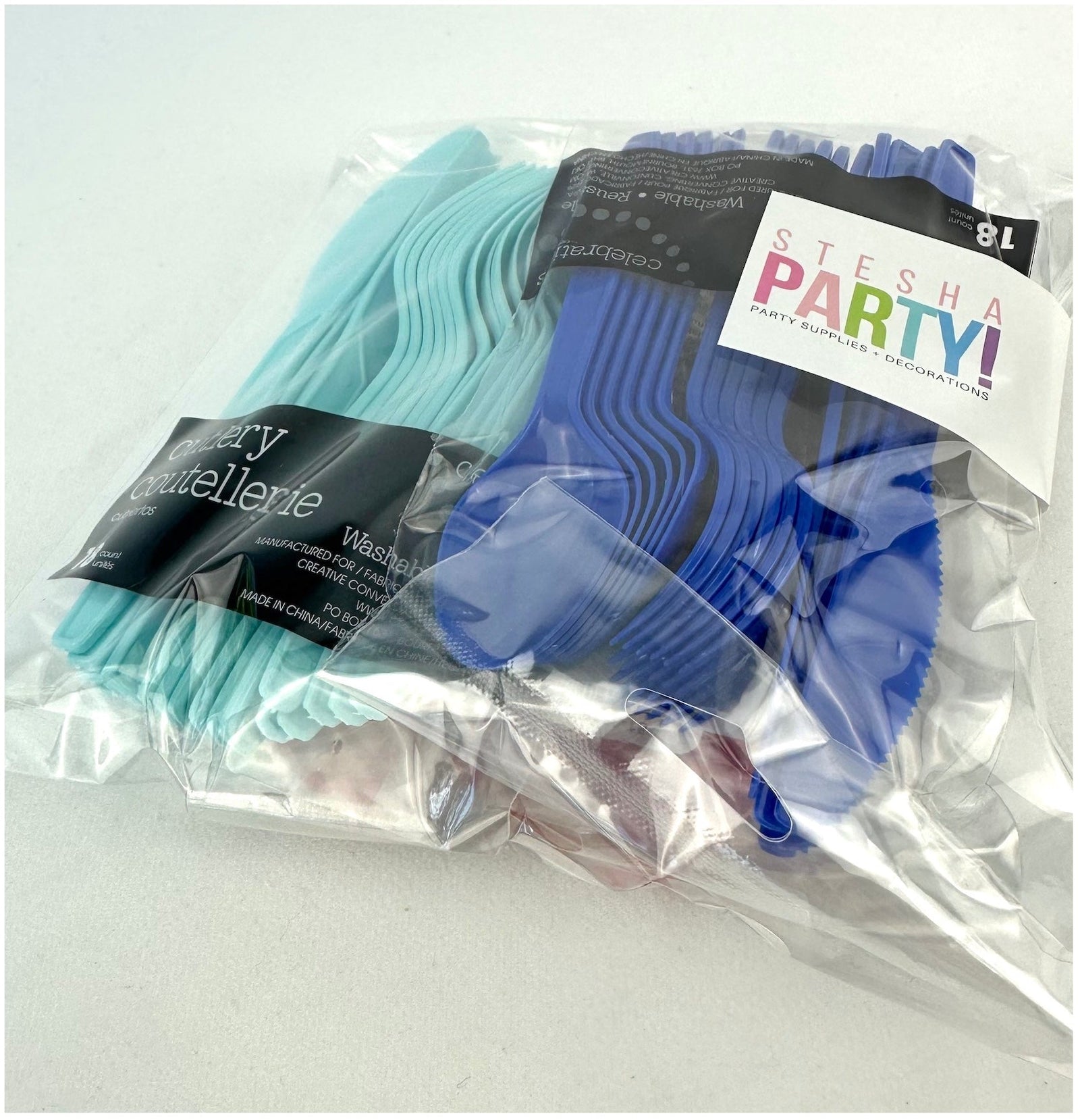 Blue & Red Plastic Cutlery 18 Guests - Stesha Party