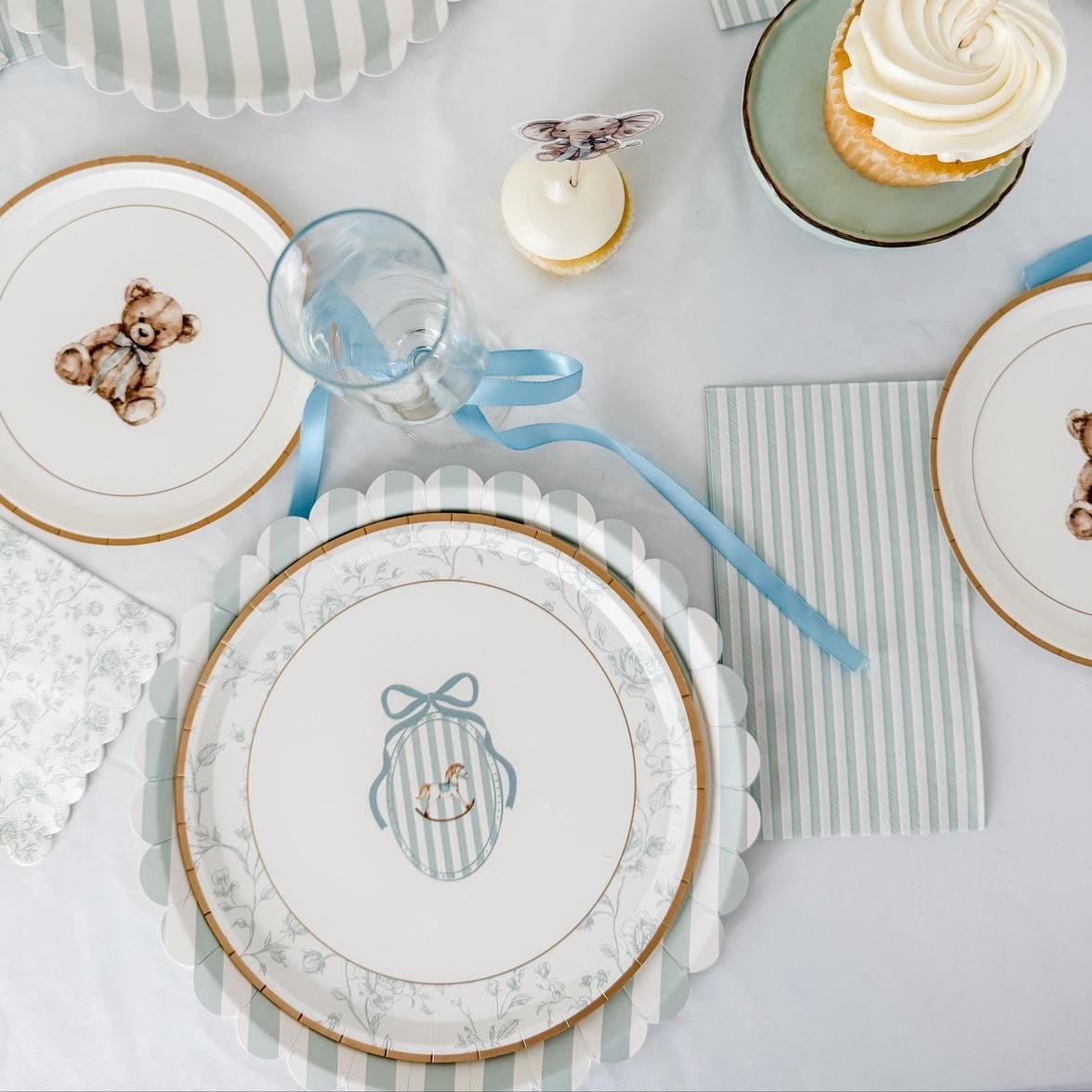 Blue Stripe Plates 12ct - Stesha Party