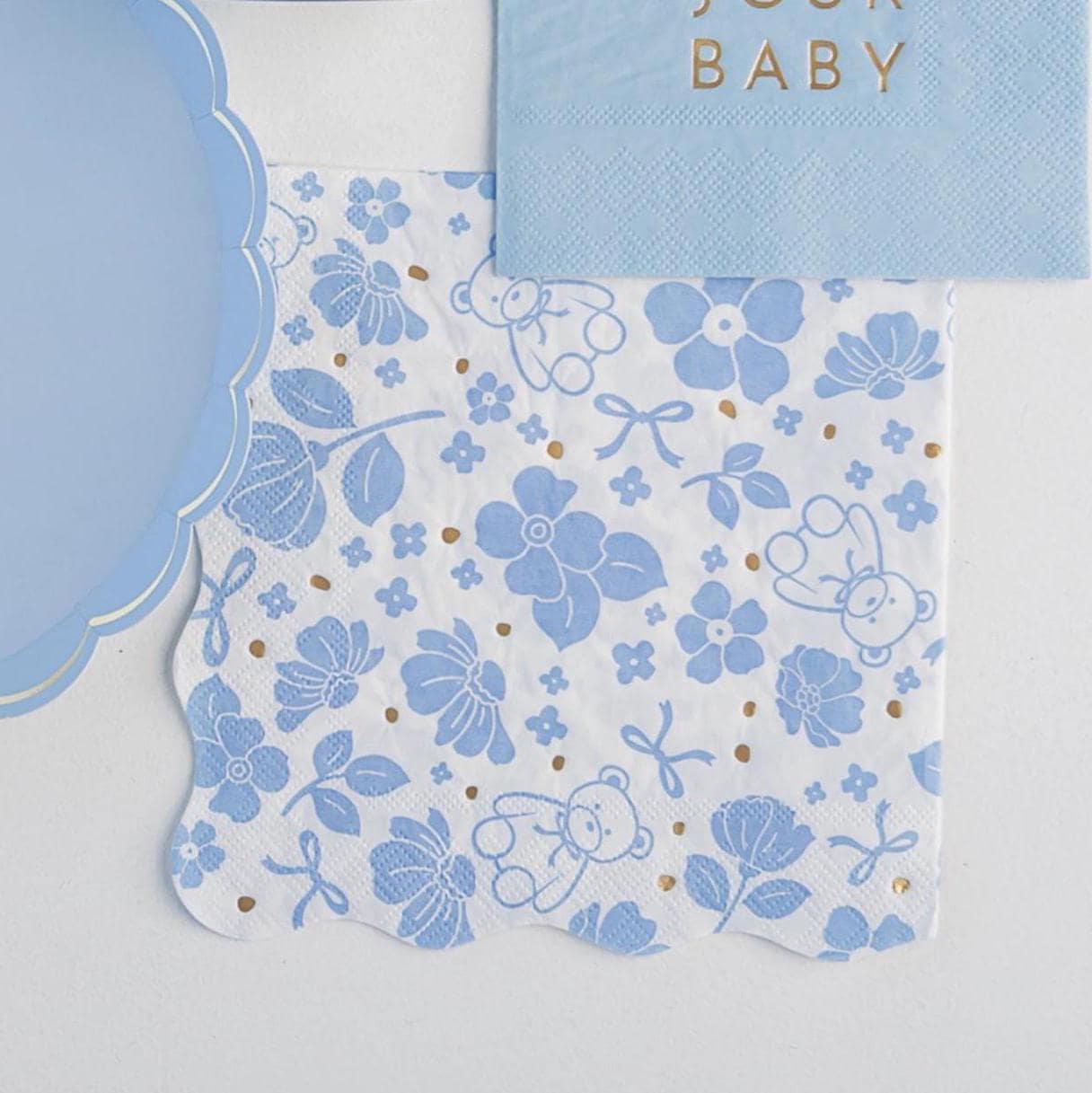 Blue Teddy Bear Floral Napkins 20ct - Stesha Party