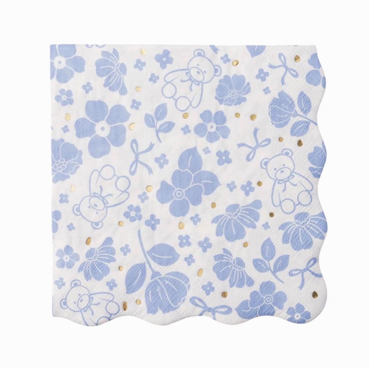 Blue Teddy Bear Floral Napkins 20ct - Stesha Party