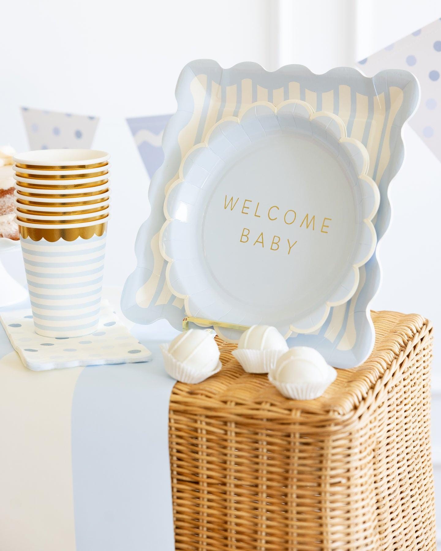 Blue Welcome Baby Plates 8ct - Stesha Party