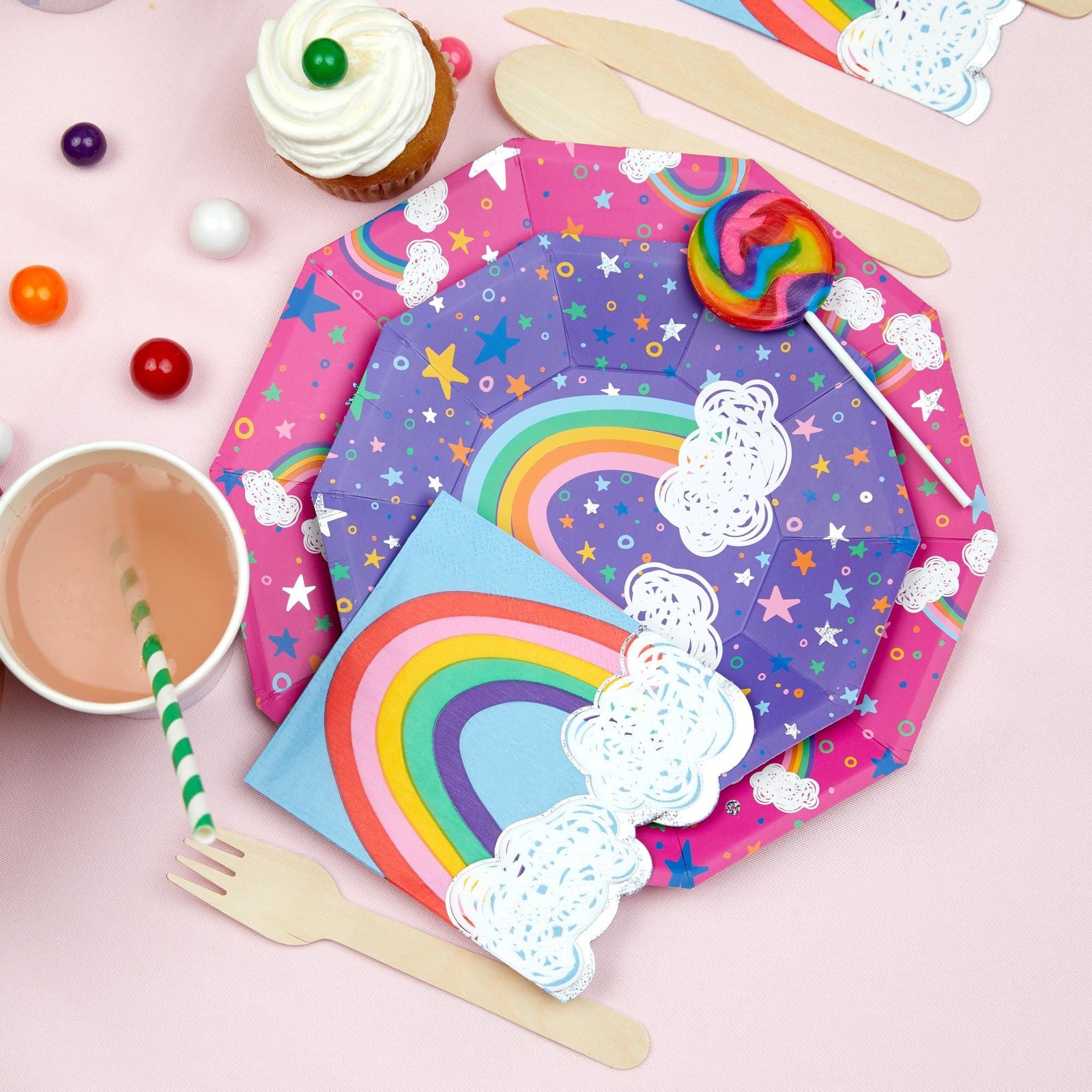 Bright Pink Rainbow Plates - Stesha Party
