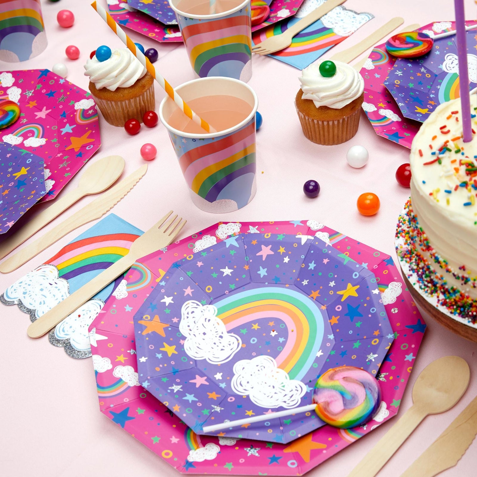 Bright Pink Rainbow Plates - Stesha Party