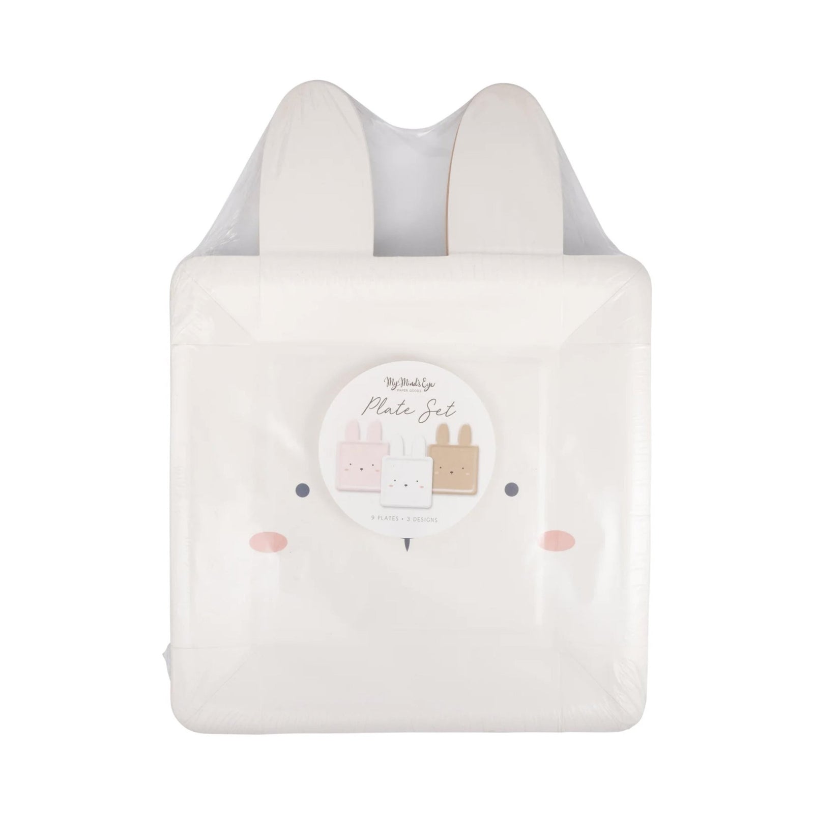 Brown, Pink & White Square Bunny Face Plates 9ct - Stesha Party