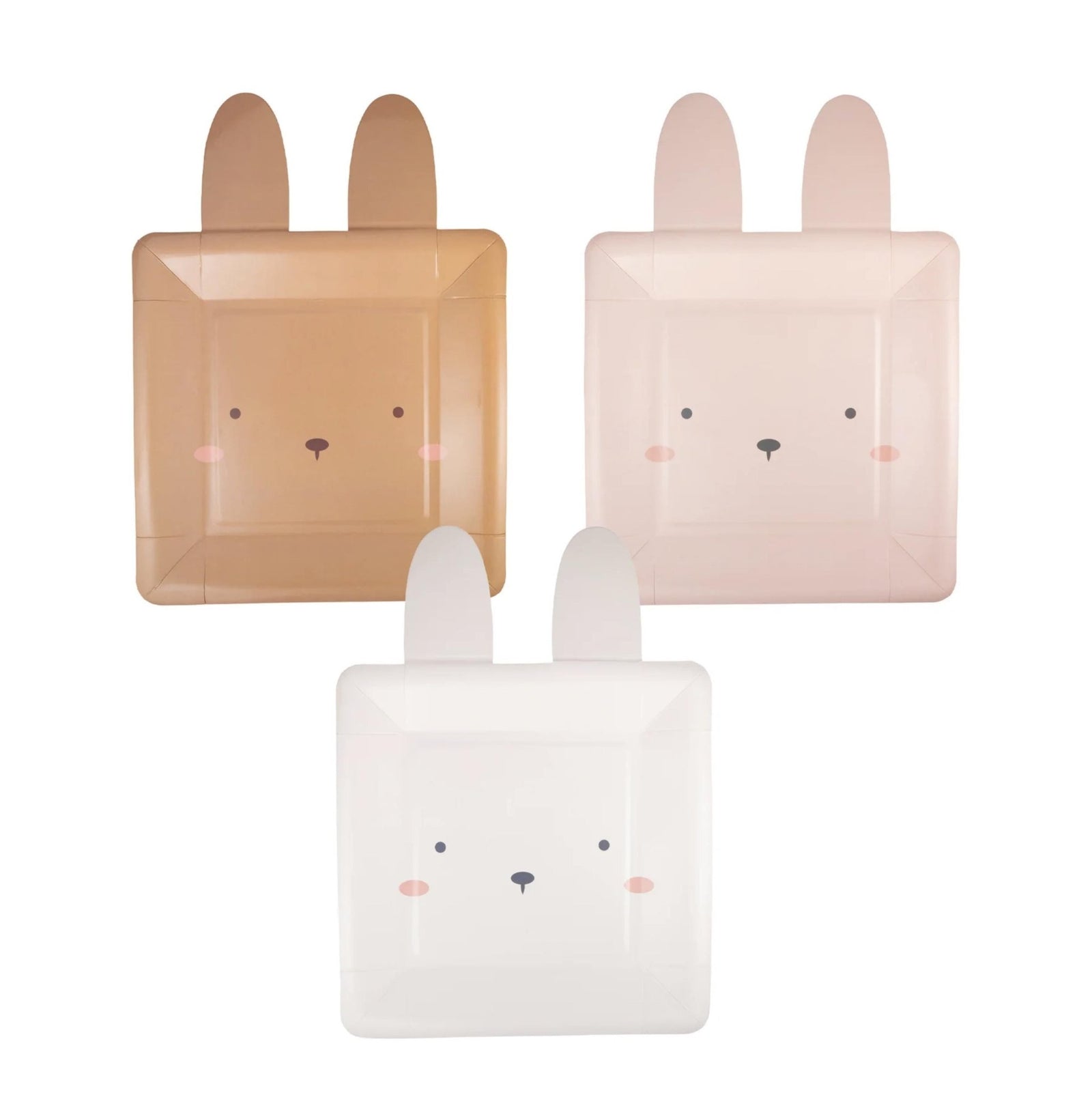 Brown, Pink & White Square Bunny Face Plates 9ct - Stesha Party