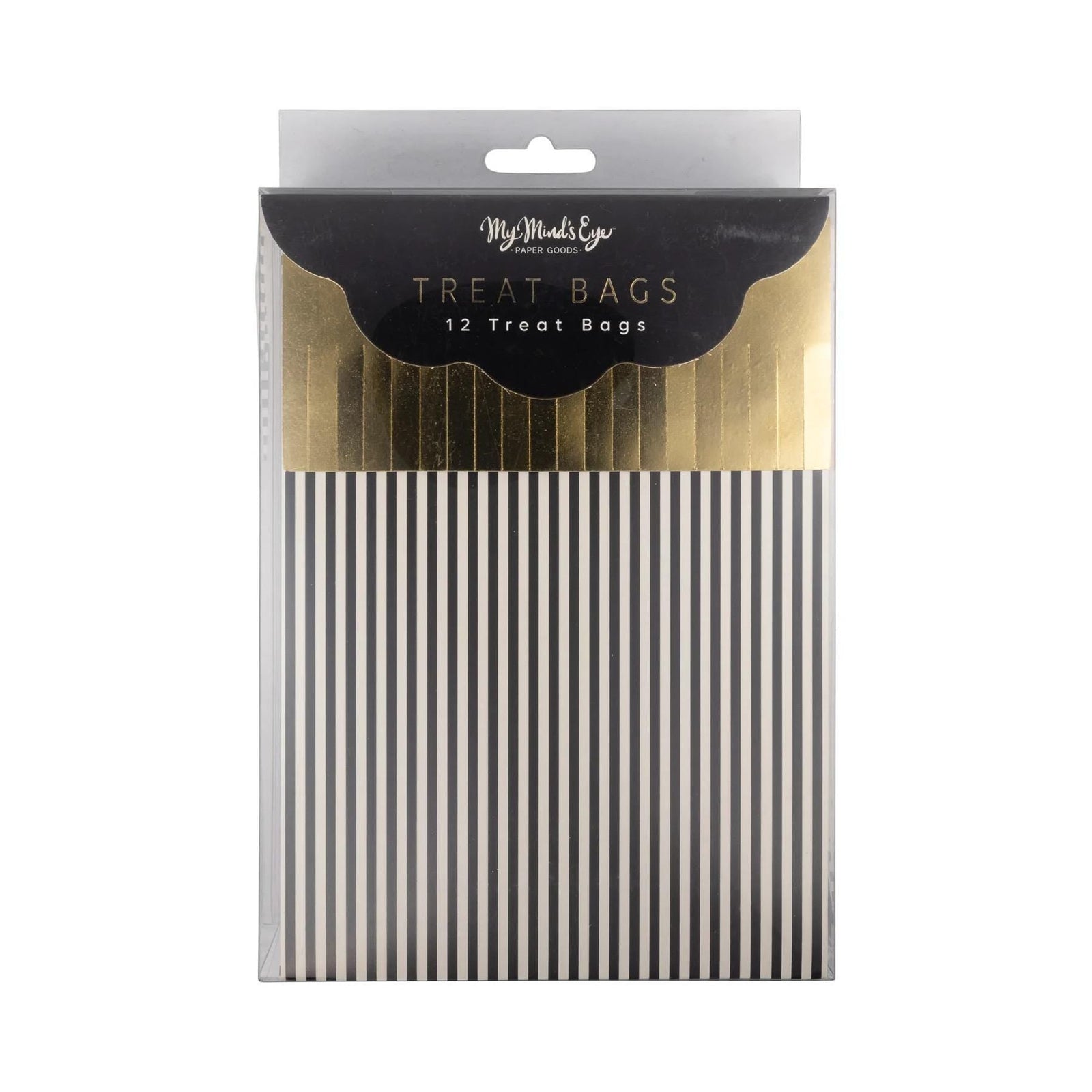 B&W Striped Favor Bags Gold Foil Fringe 12ct - Stesha Party