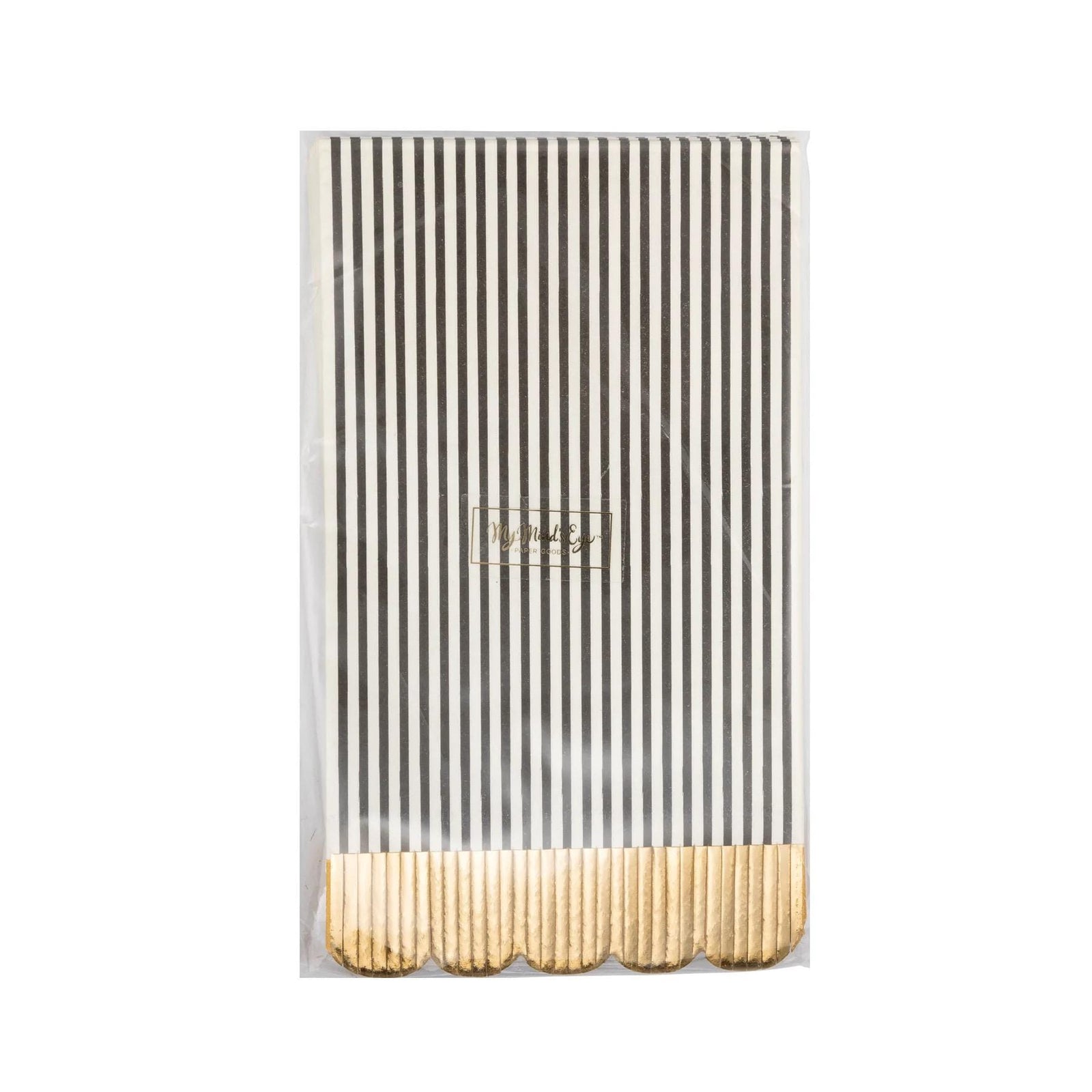 B&W Striped Napkins with Gold Foil Fringe 18ct - Stesha Party