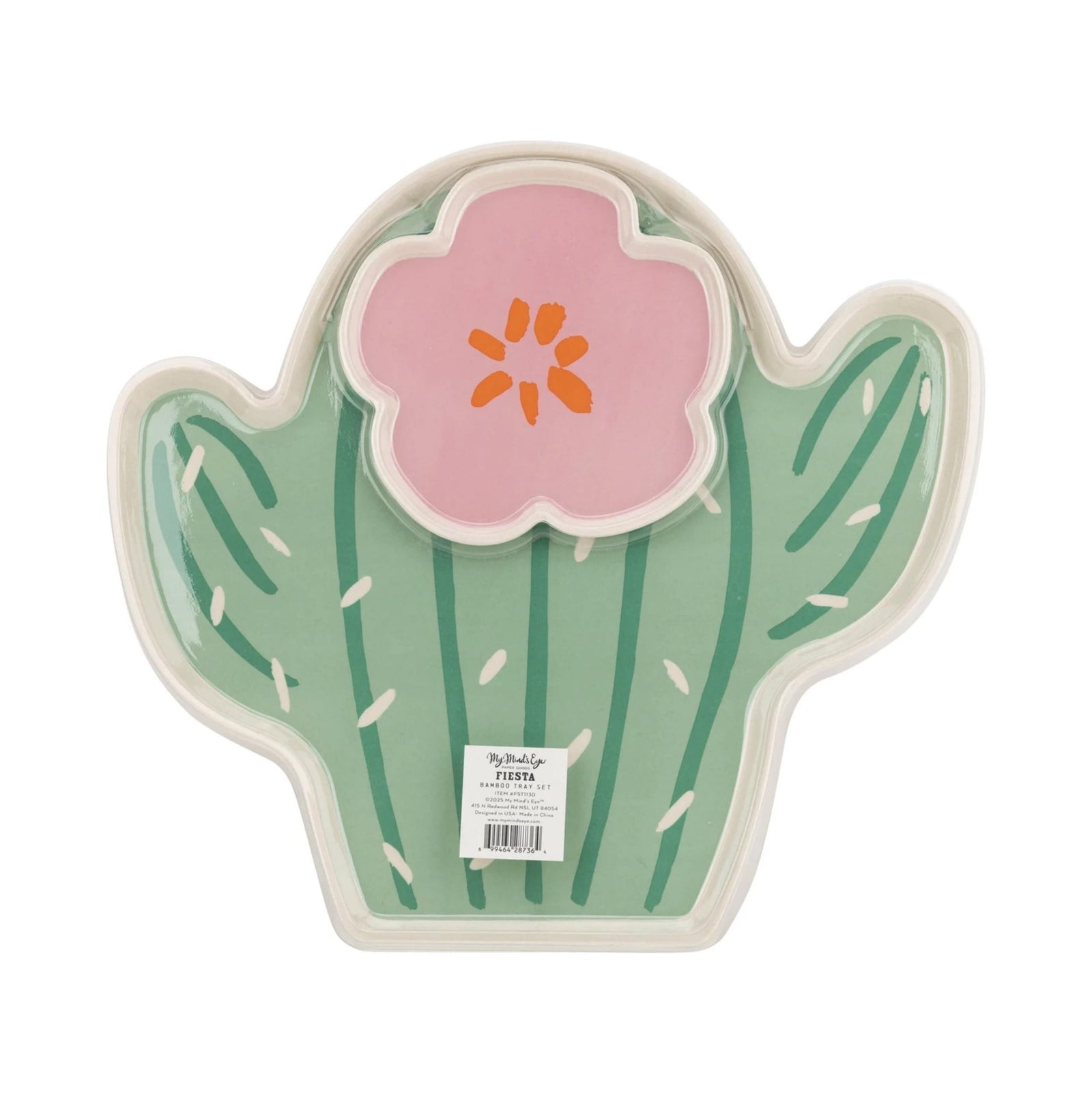Cactus & Pink Flower Bamboo Tray Set - Stesha Party